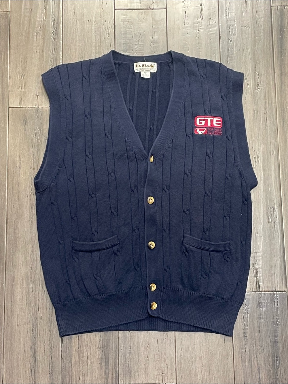 Vintage GTE Northwest Classic Golf Sweater Vest La Mode Men XL Navy Cable Knit